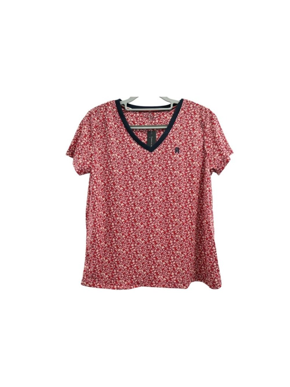 NWT Tommy Hilfiger Short Sleeve Sleep Lounge Shirt Sz M Red Pink Floral V Neck
